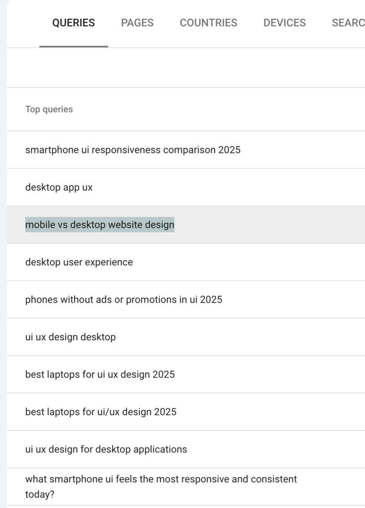 An original screenshot of user search queries that led to DIGIPIXEL’s website, derived from Google Search Console.